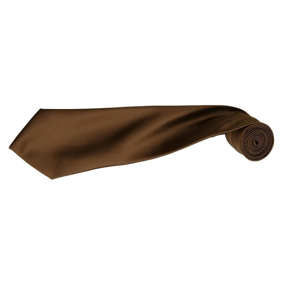 Premier Mens Plain Satin Tie (Narrow Blade) (Pack of 2) - Brown