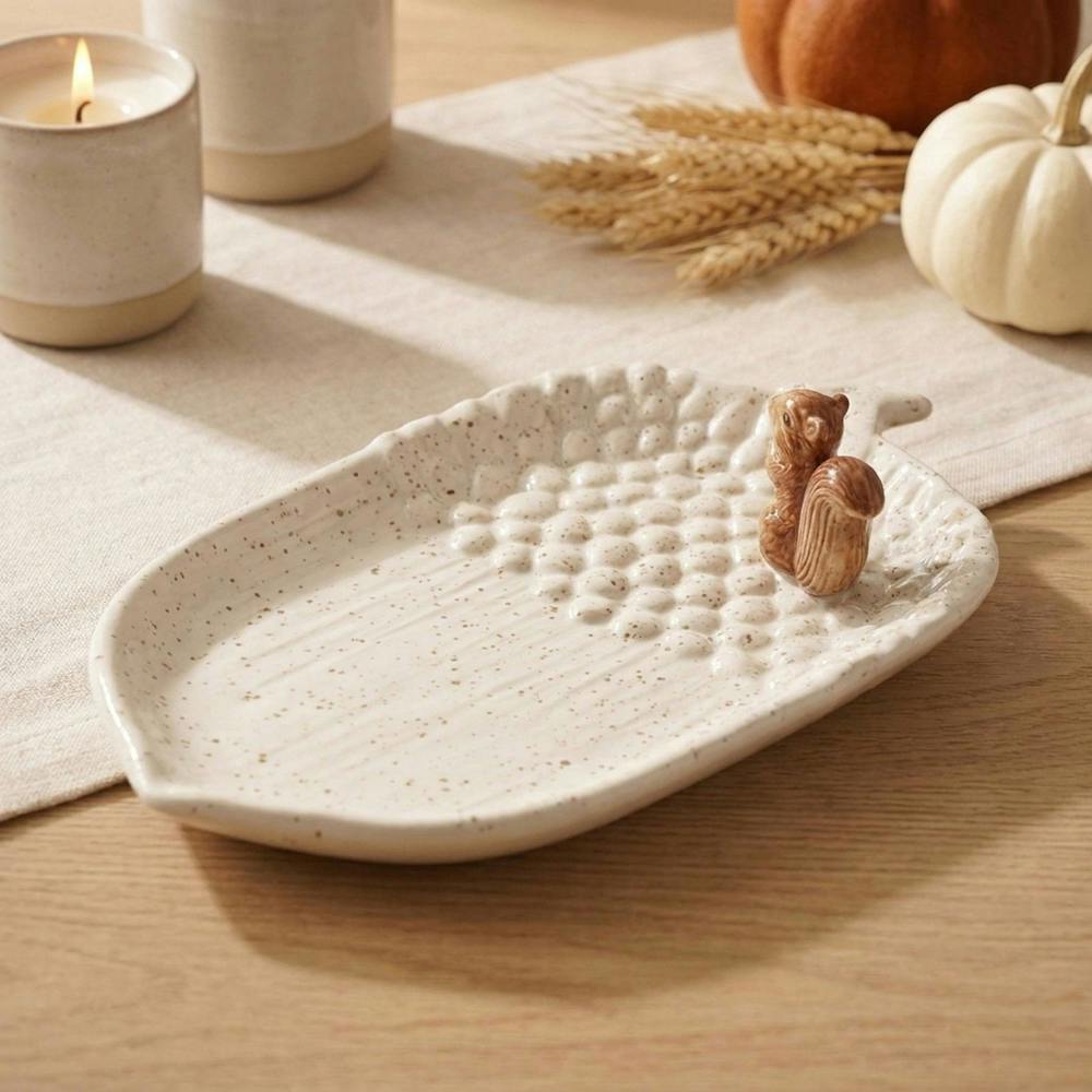 Garden Greatness Harvest Sculpted Squirrel Acorn Serving Plate