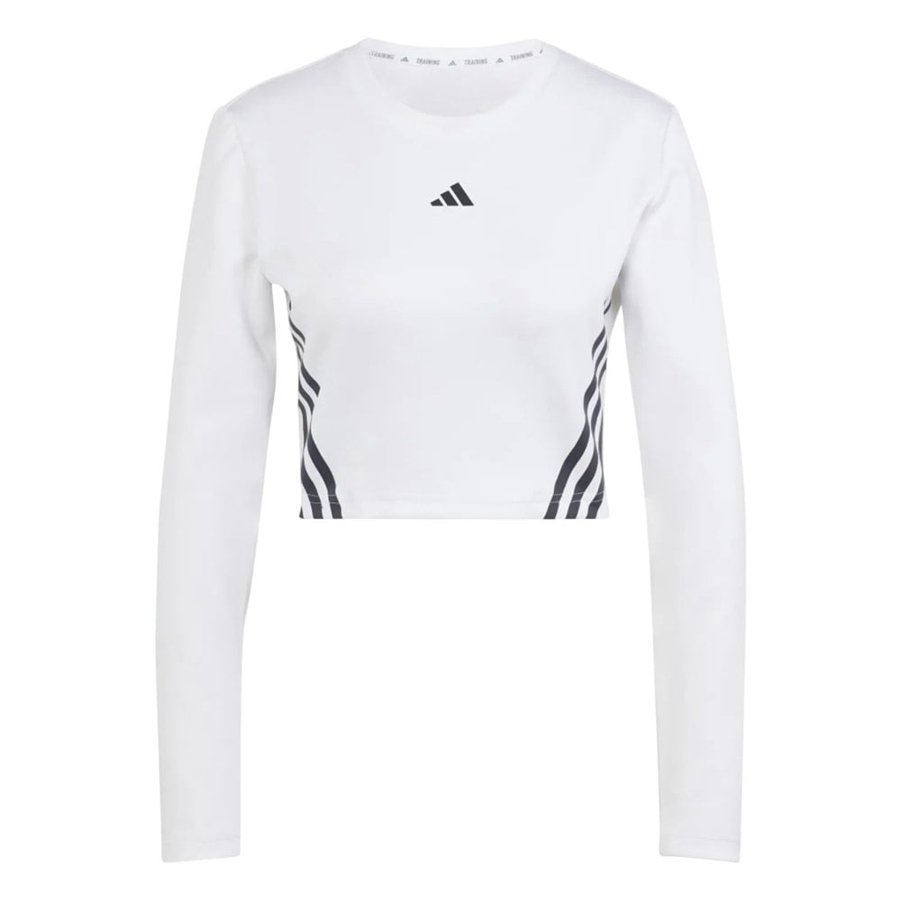 Adidas Womens Hyperglam Aeroready Long-Sleeved Crop T-Shirt - White/Black