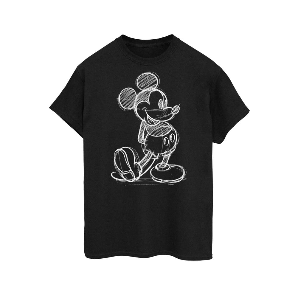 Disney Womens/Ladies Mickey Mouse Sketch Kick Cotton Boyfriend T-Shirt - Black