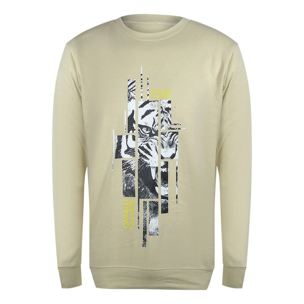 Cavalli Class Splintered Tiger Logo Beige Sweatshirt