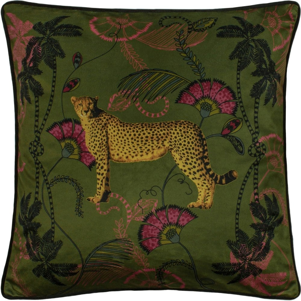 Paoletti Tropica Cheetah Cushion Cover - Khaki Green/Gold/Black