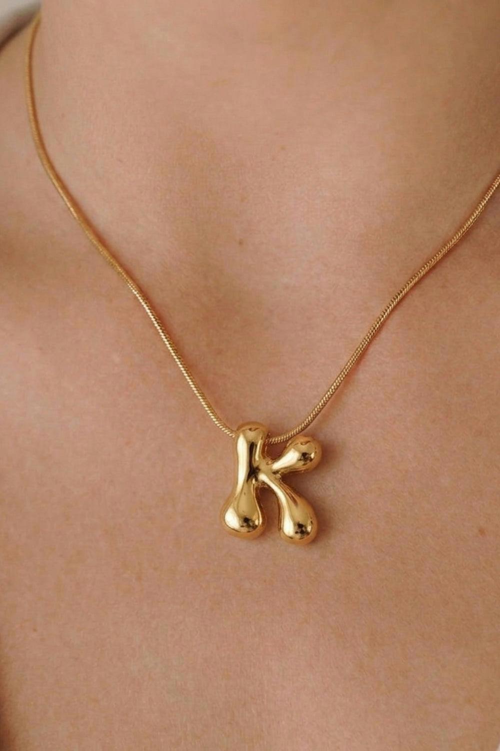 Serla Bubble Initial Gold Plated Necklace Letter K