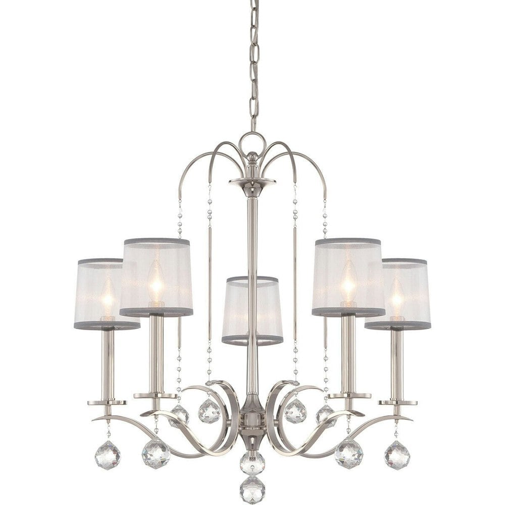 5 Bulb Chandelier Hanging Pendant LIght Imperial Silver LED E14 40W Bulb Loops