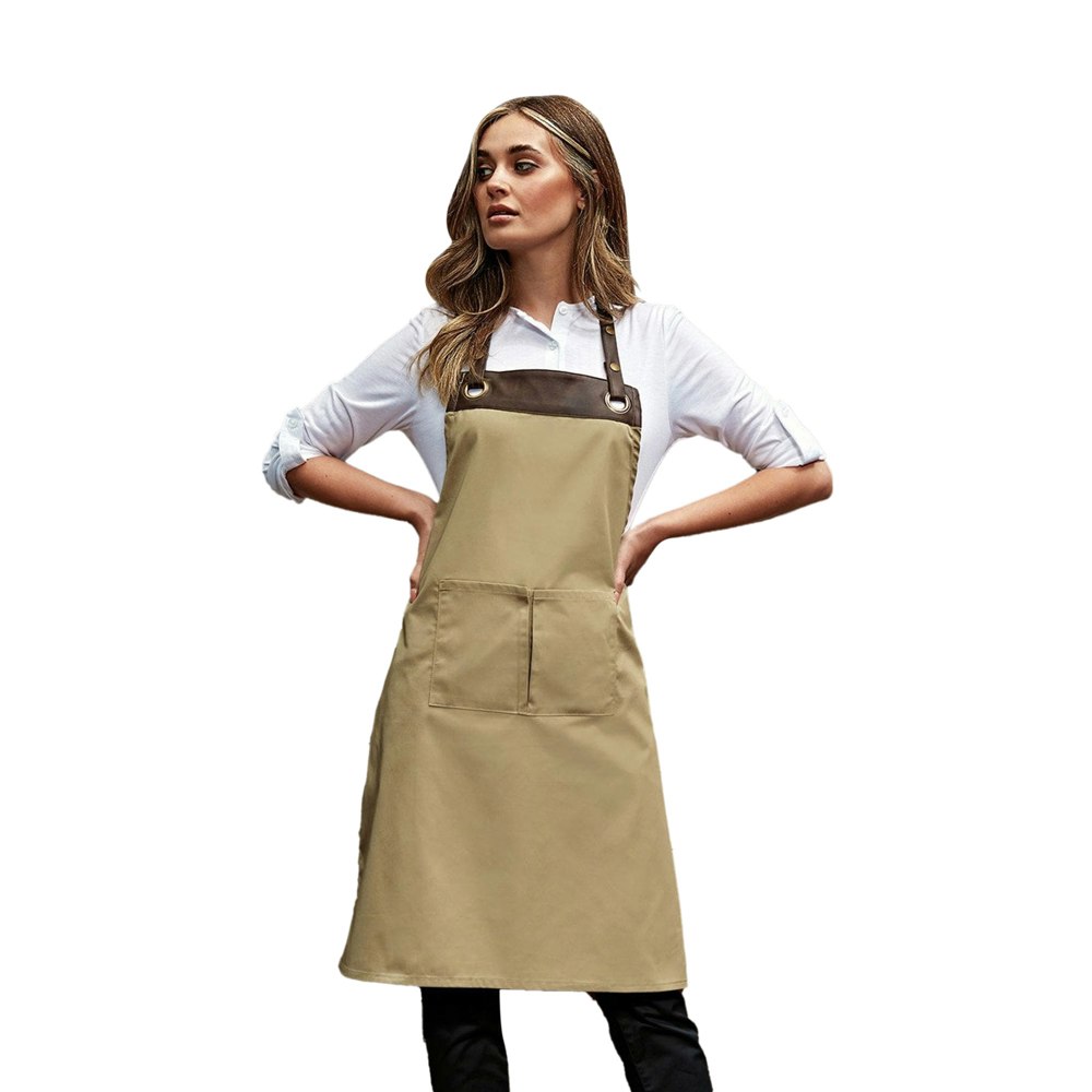 Premier Espresso Bib Apron - Khaki/Brown Denim