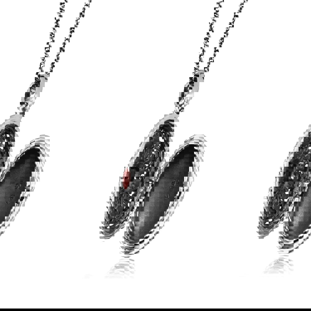 214N462901925 Victorian Style Oval Cornelian & Marcasite Locket on Chain in Sterling Silver 2