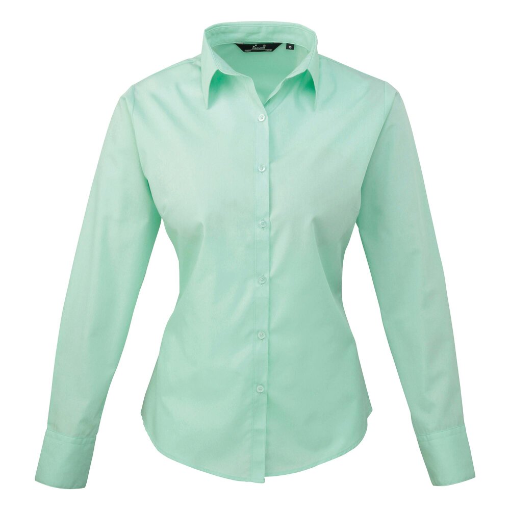 Premier Womens/Ladies Poplin Long-Sleeved Blouse - Aqua - Aqua - 65% Polyester/35% Cotton