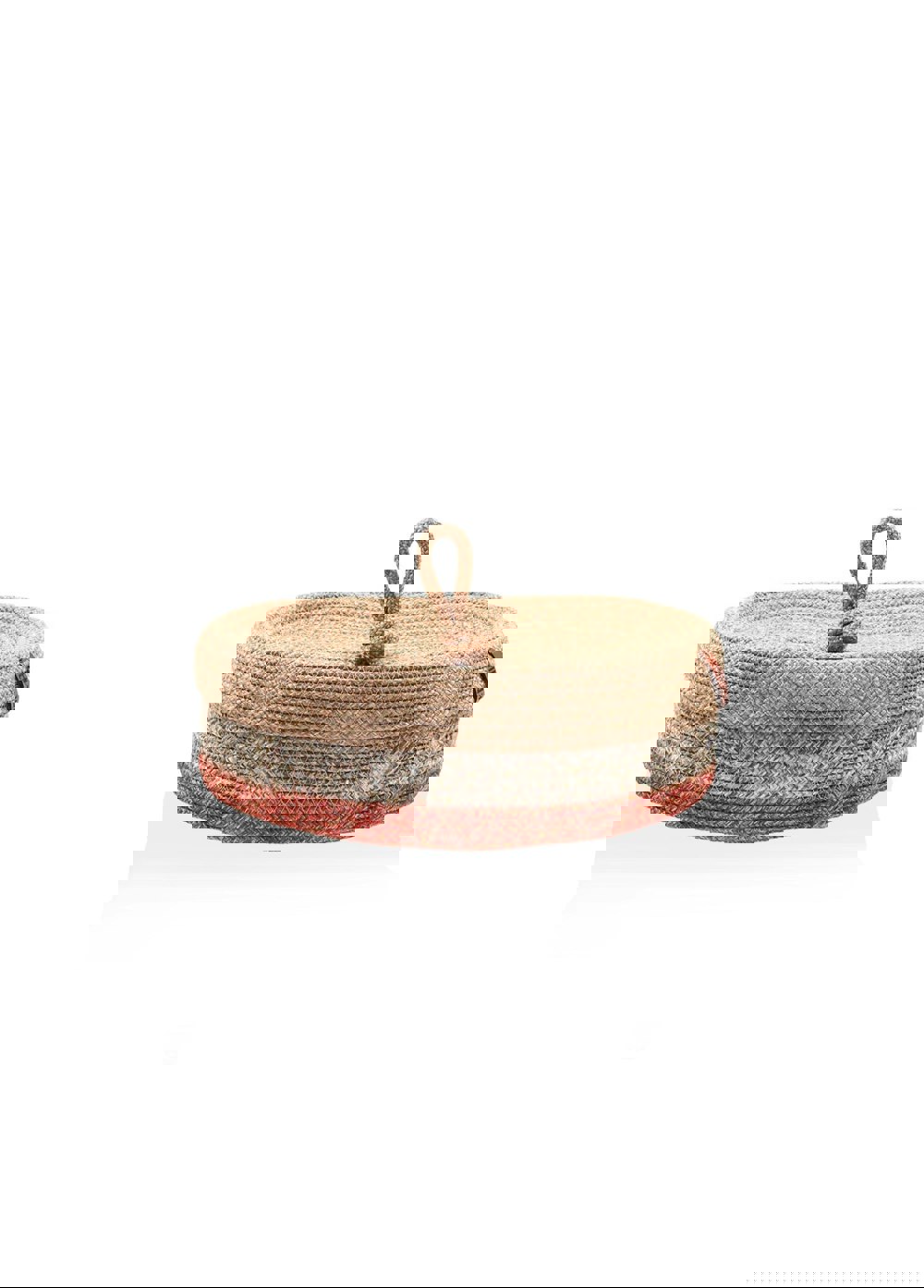 Rozi Jute Handwoven Storage Basket With Lid (Orange And Grey)