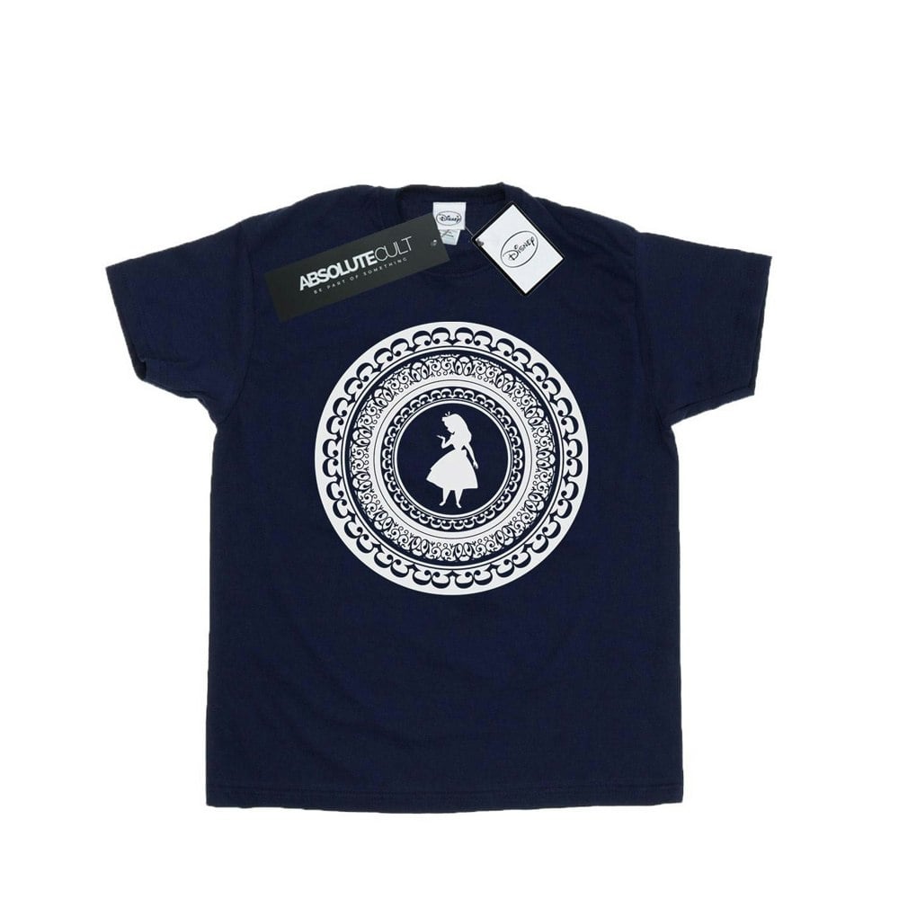 Disney Womens/Ladies Alice In Wonderland Circle Cotton Boyfriend T-Shirt - Navy Blue