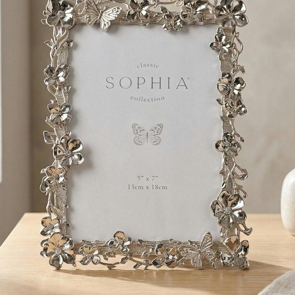 Garden Greatness Floral Butterfly Nickel Plated Photo Frame