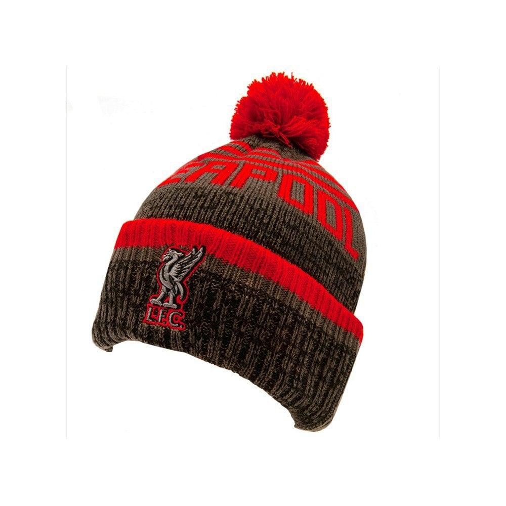 Liverpool FC Unisex Adult Knitted Bobble Beanie - Red/Grey