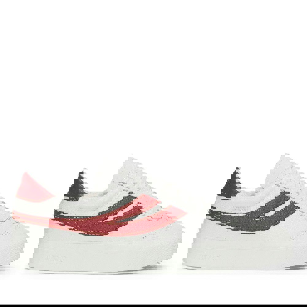 Superga Unisex Adult 4834 Club S Swallow Contrast Detail Vegan Leather Trainers - White Avorio/Red/Yellow