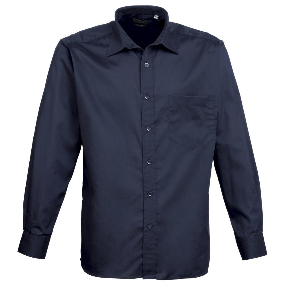 Premier Mens Premier Poplin Long-Sleeved Formal Shirt - Navy - Navy - 65% Polyester/35% Cotton