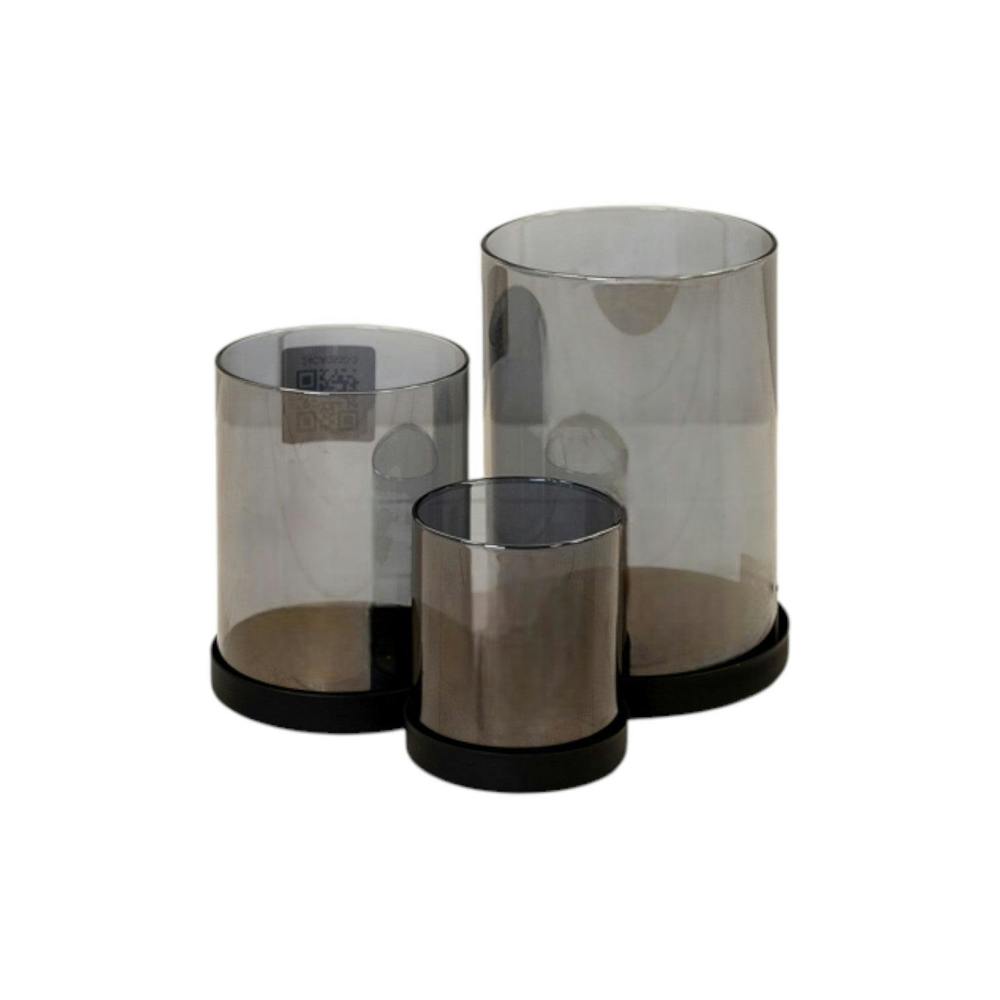 Garden Greatness Set Of 3 Smoked Glass Candle Holders