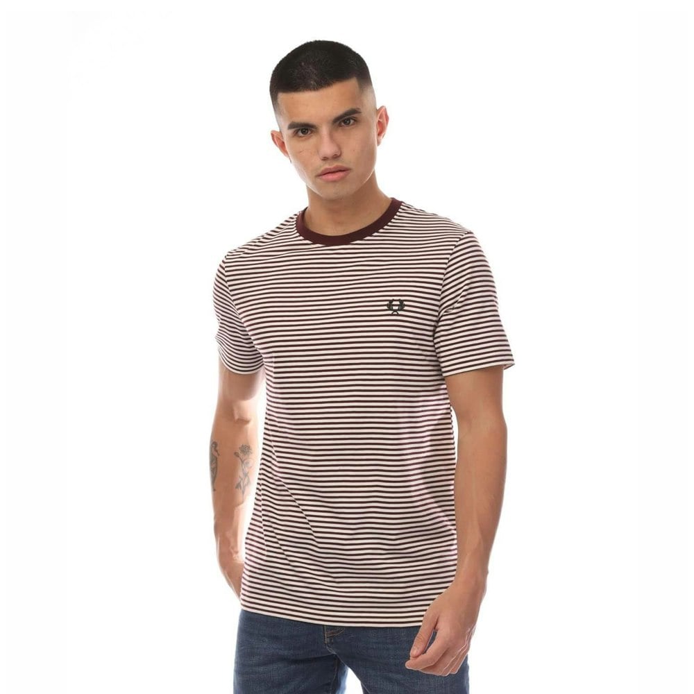 Fred Perry Mens Fine Stripe Short-Sleeved T-Shirt - Oxblood