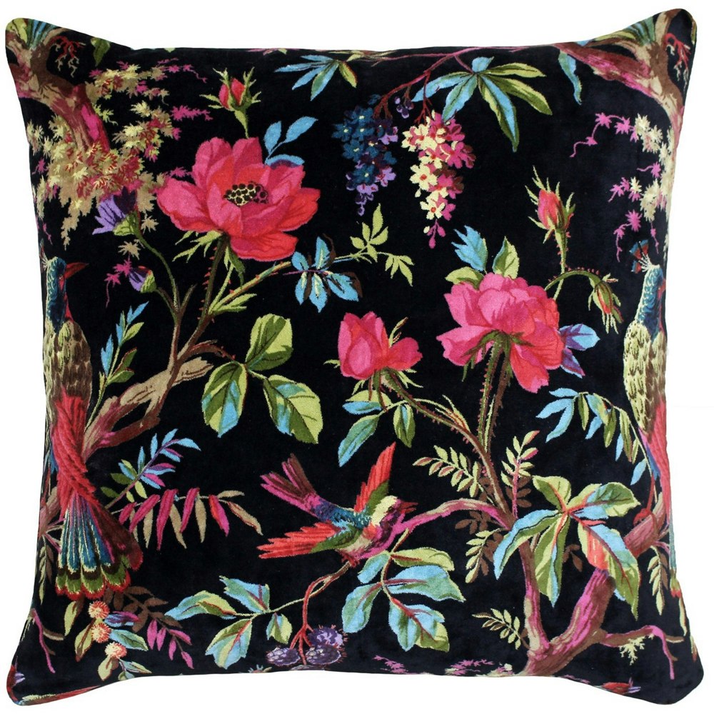 Riva Home Birds Of Paradise Floral Pattern Square Cushion Cover - Black/Multicoloured