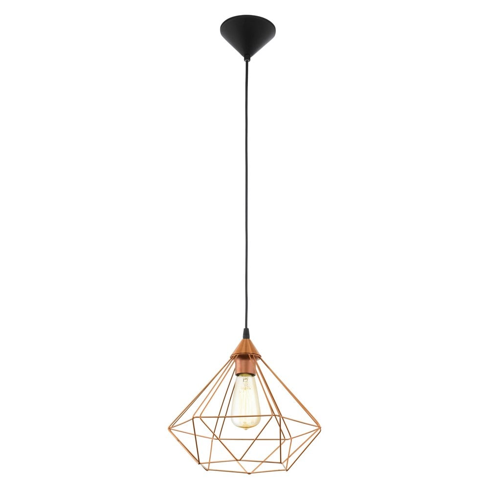 EGLO Tarbes 1-Light Copper Hanging Pendant Light With Geometric Shade