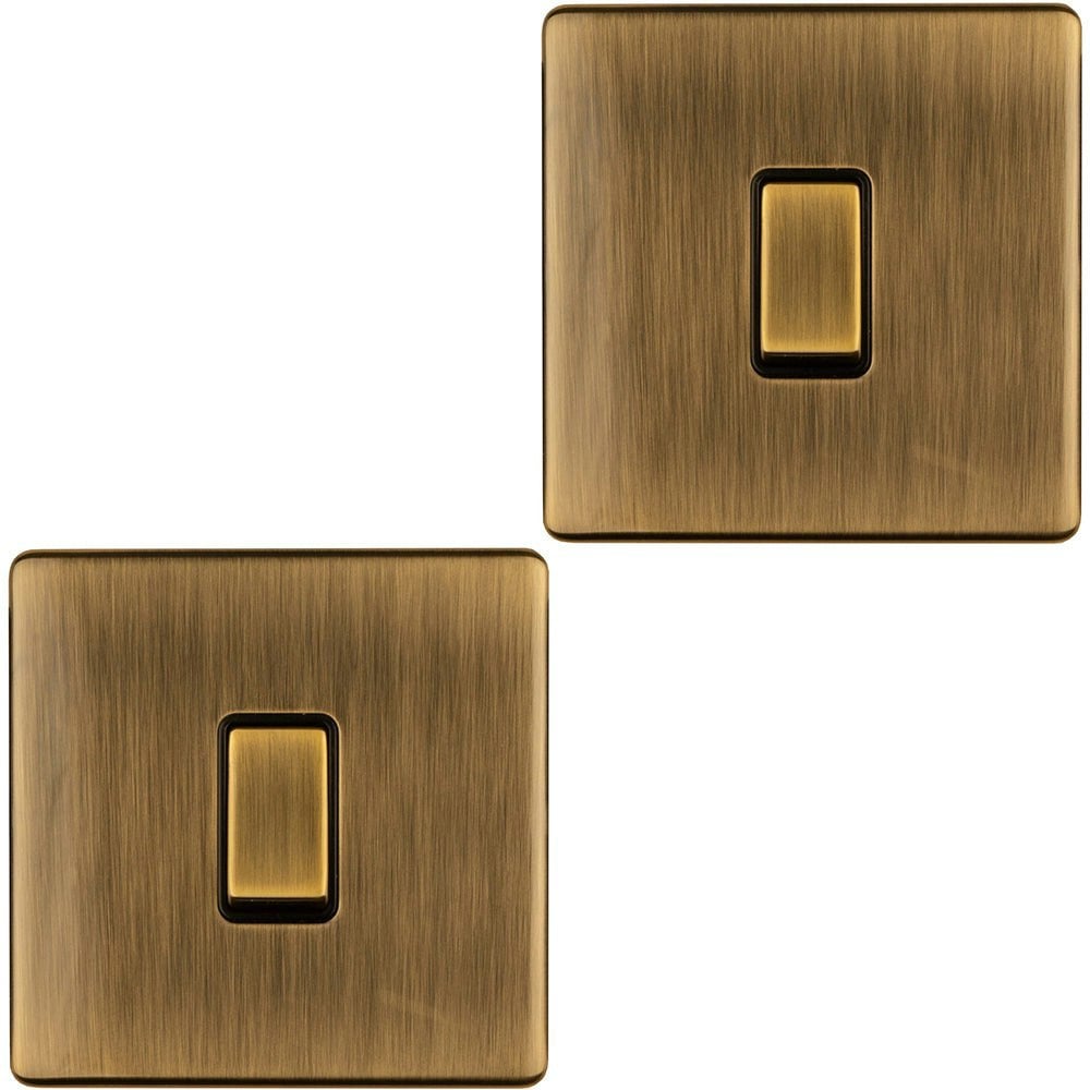 2 PACK 1 Gang Single Light Switch SCREWLESS ANTIQUE BRASS 2 Way 10A Slim Rocker 