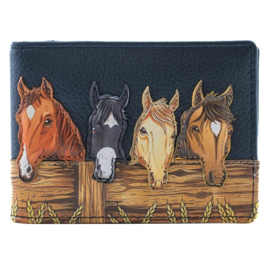 Mala Leather Stable Row Horses Card Holder - Navy
