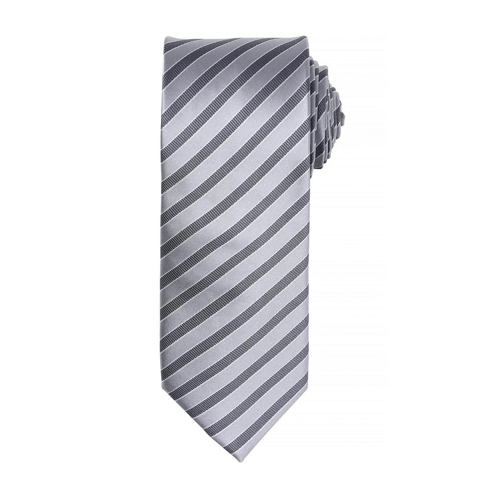 Premier Mens Double Stripe Pattern Formal Business Tie - Silver/Dark Grey - One Size - Silver/Dark Grey