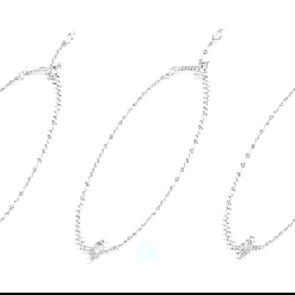 270L010801925 Classic Round Blue Topaz 6 Claw Set Single Stone Bracelet in 925 Sterling Silver 1