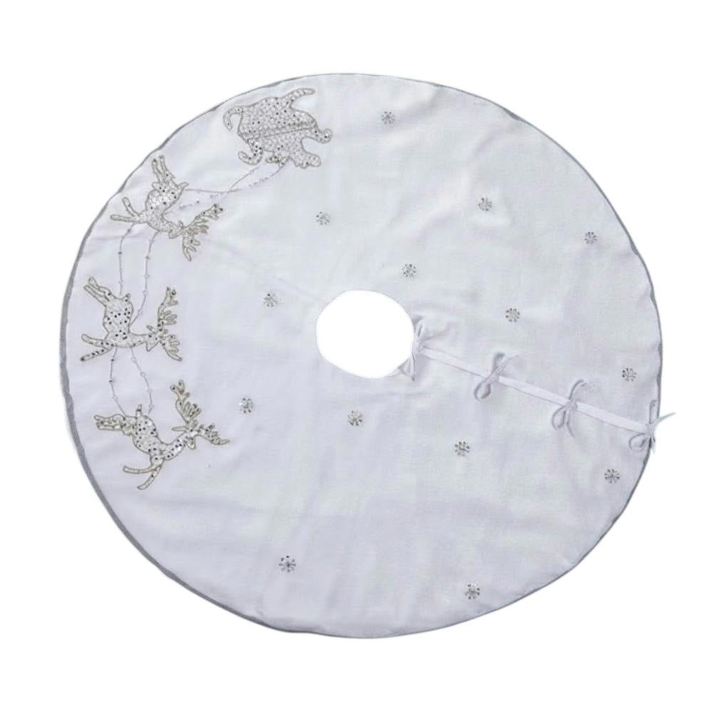 Garden Greatness White Reindeer Hand Embellished Christmas Tree Skirt