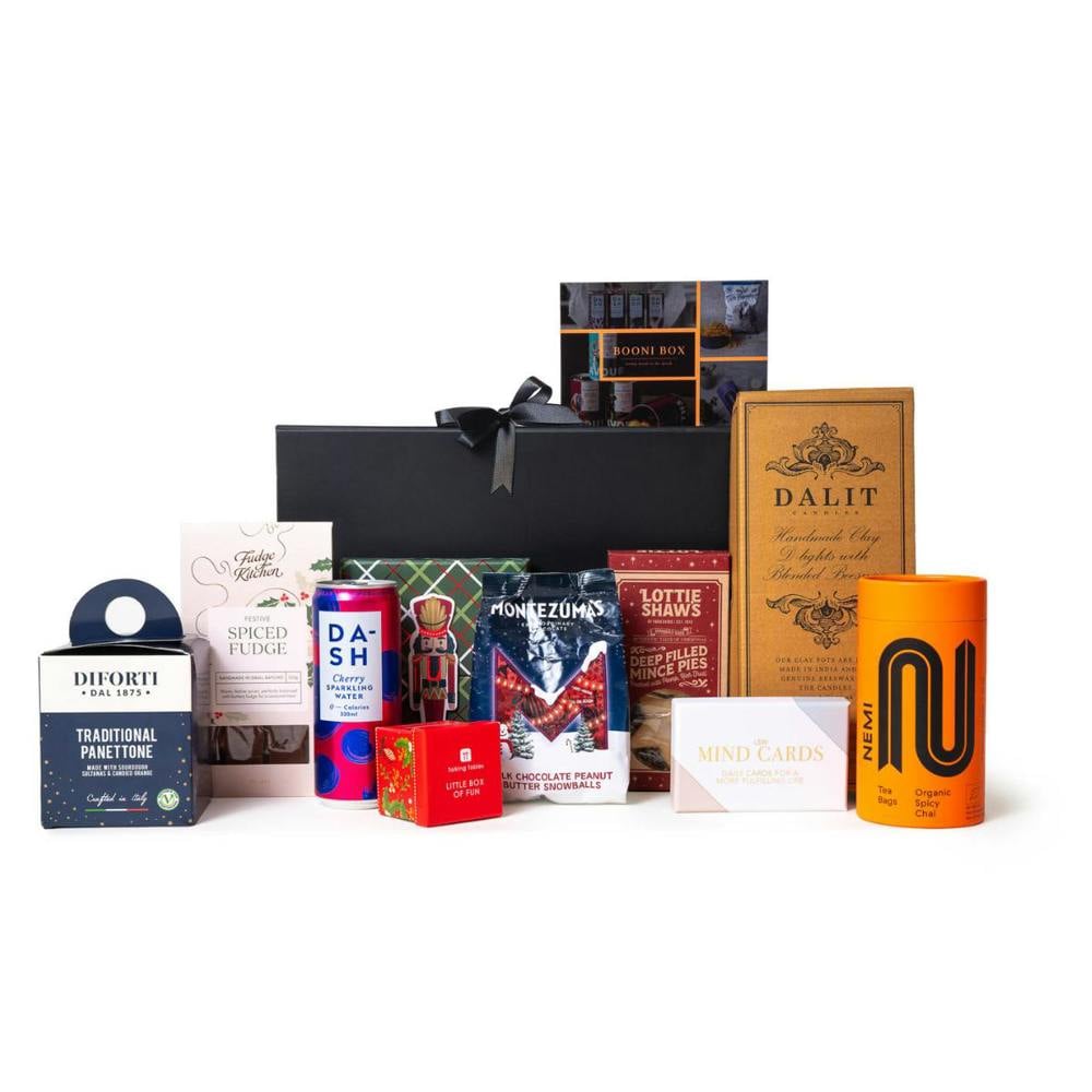 Booni Box Christmas Wind Down Seasonal Treats with Wicker Basket - Gift Box