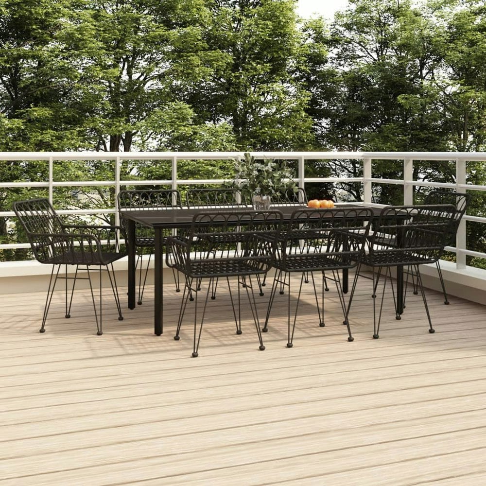 Berkfield 9 Piece Garden Dining Set Black Poly Rattan