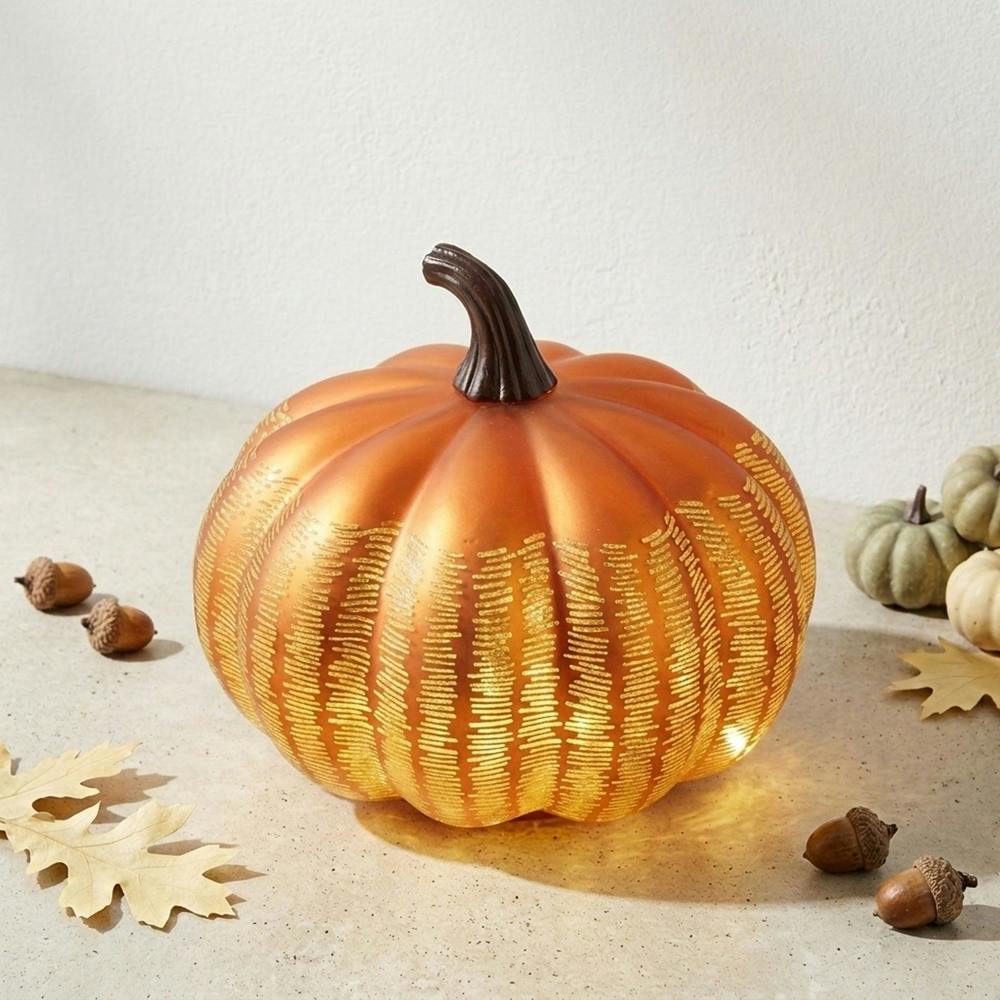 Garden Greatness Autumnal Glass Pumpkin LED Light