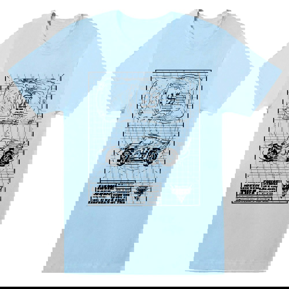 Disney Womens/Ladies Cars Lightning McQueen Blueprint Cotton Boyfriend T-Shirt - Baby Blue