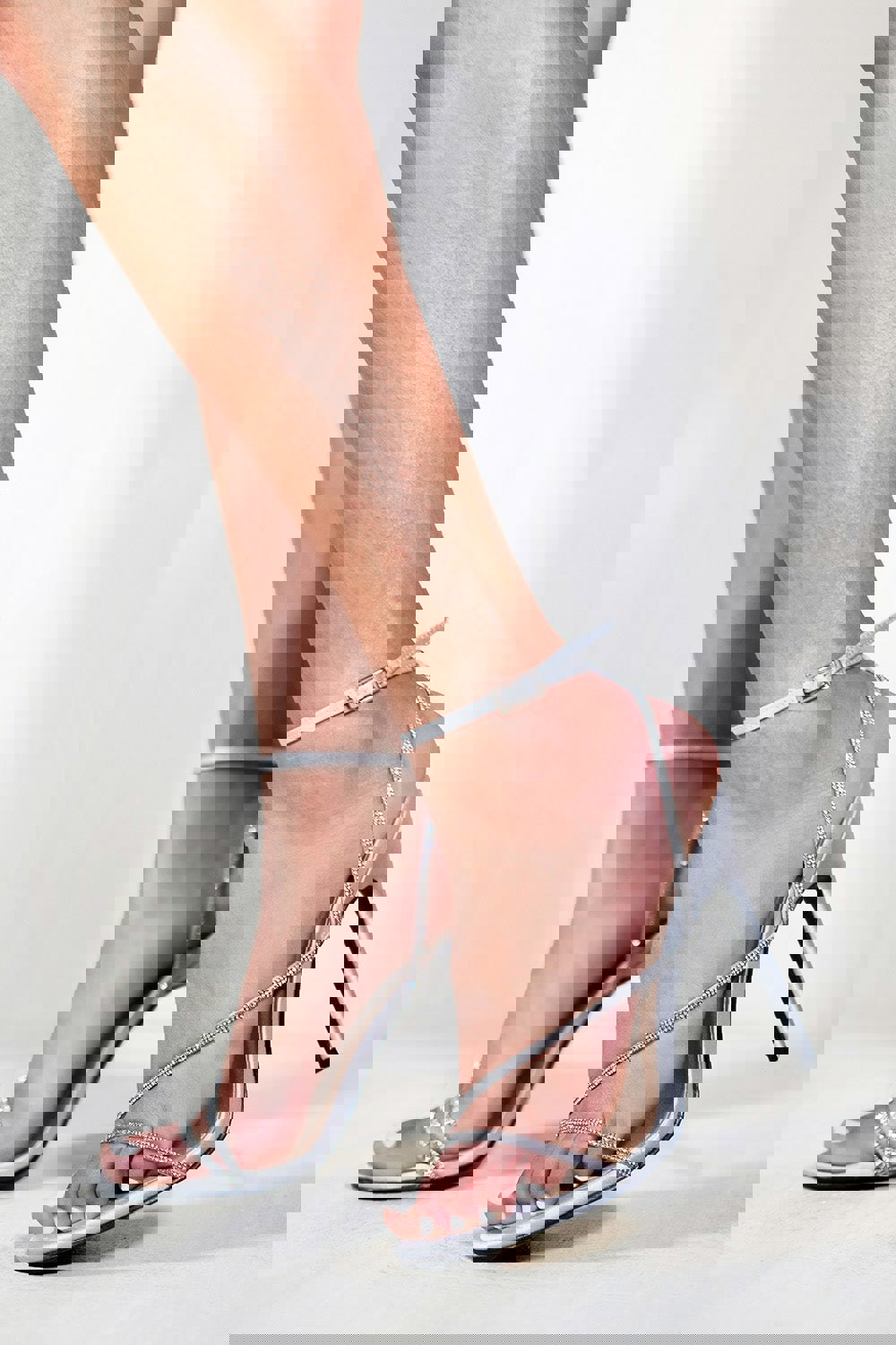 Where's That From Jovie Stiletto High Heel With Diamante Detailed Strap in Moon Silver Silk