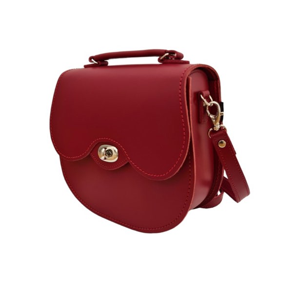 Zatchels Handmade Leather Twist Lock Saddle Bag - Red