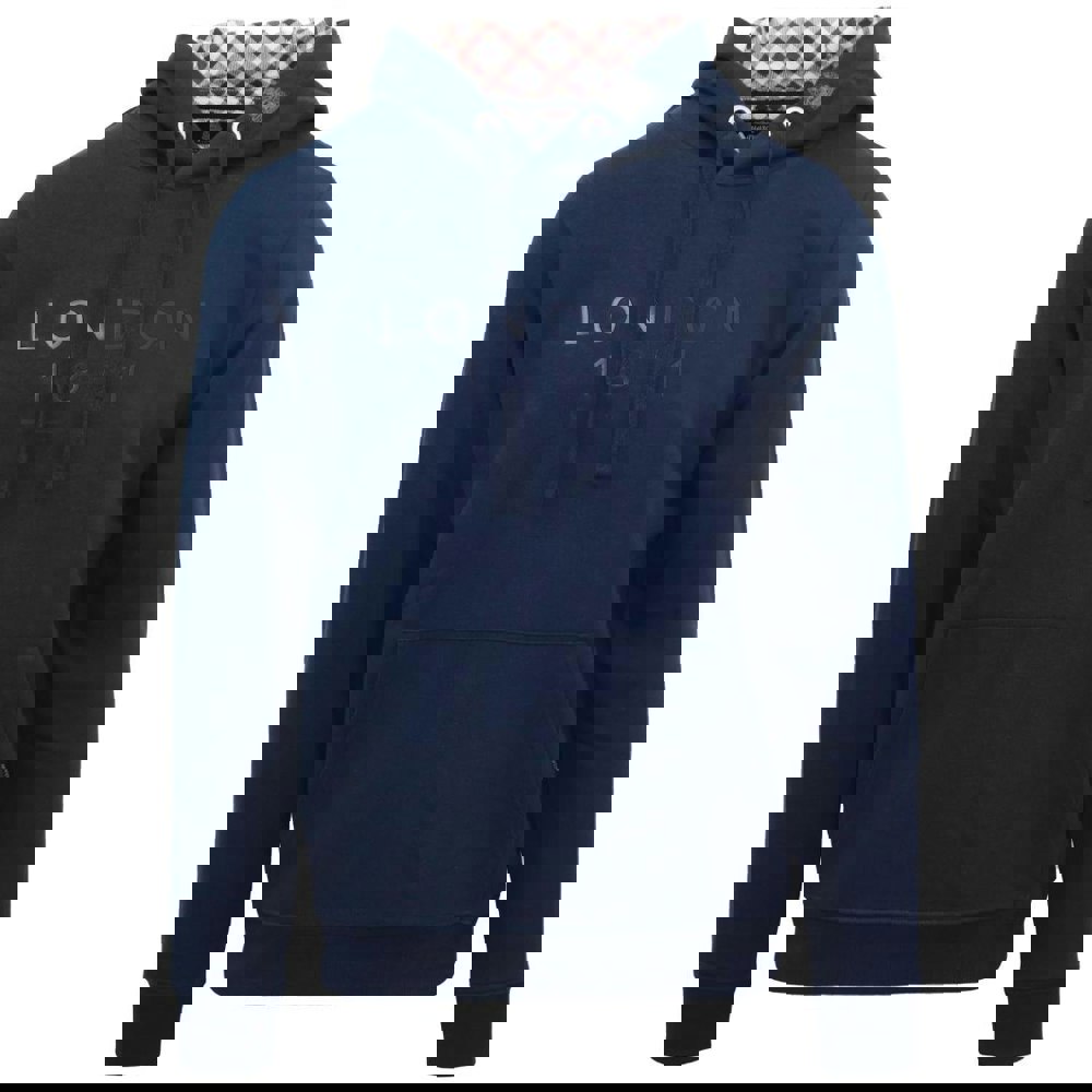 Aquascutum Bold London 1851 Logo Hoodie - Navy Blue