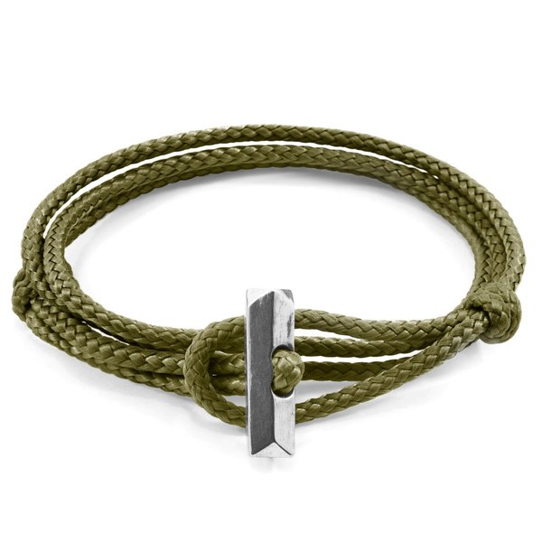 Anchor & Crew Khaki Green Oxford Silver and Rope Bracelet