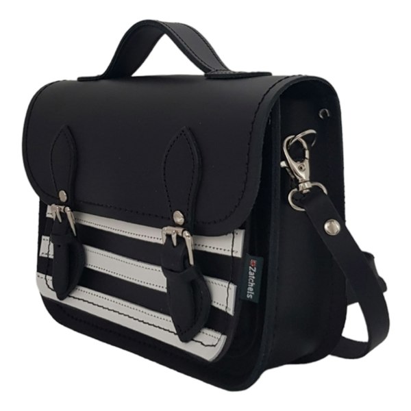 Zatchels Leather Midi Satchel - Gothic Striped White & Black