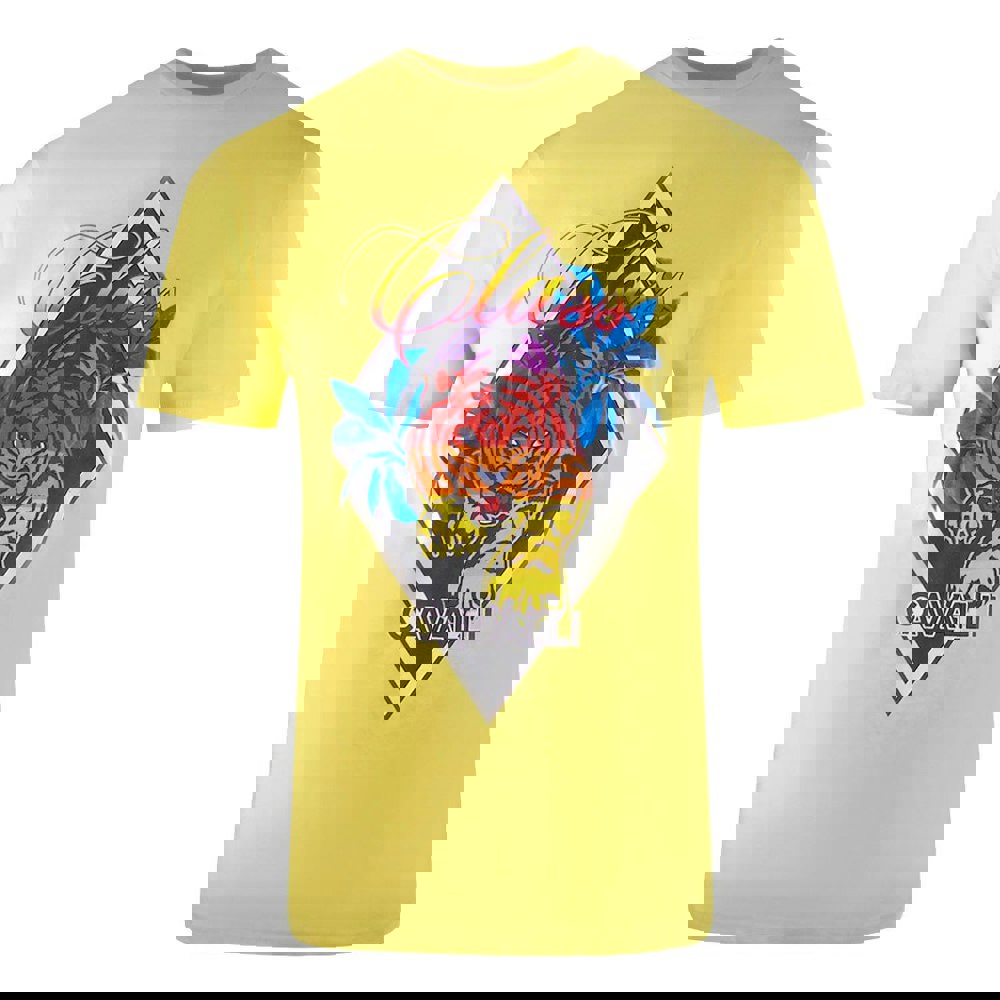 Cavalli Class Diamond Tiger Design Yellow T-Shirt