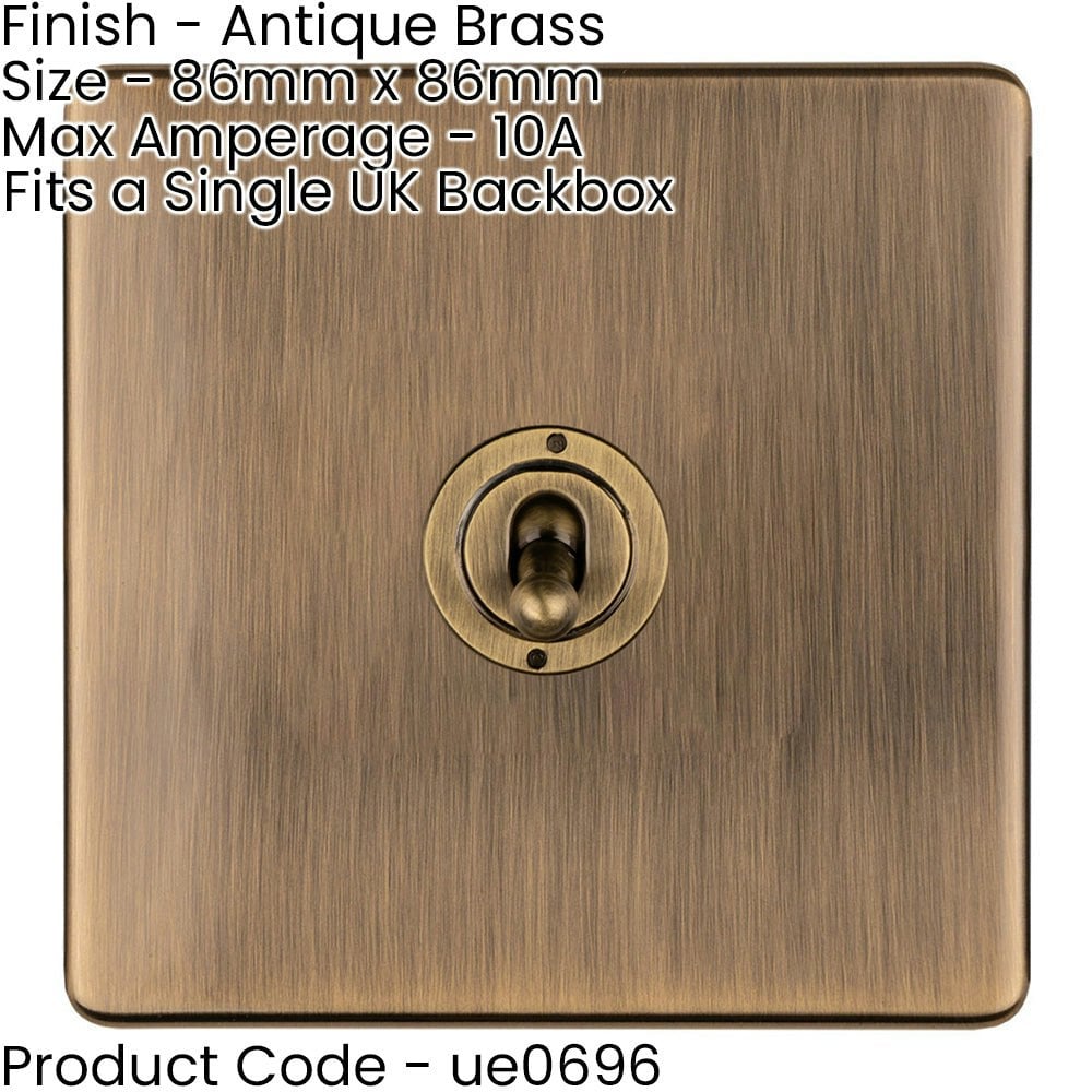 2 PACK 1 Gang Single Retro Toggle Light Switch SCREWLESS ANTIQUE BRASS 10A 2 Way