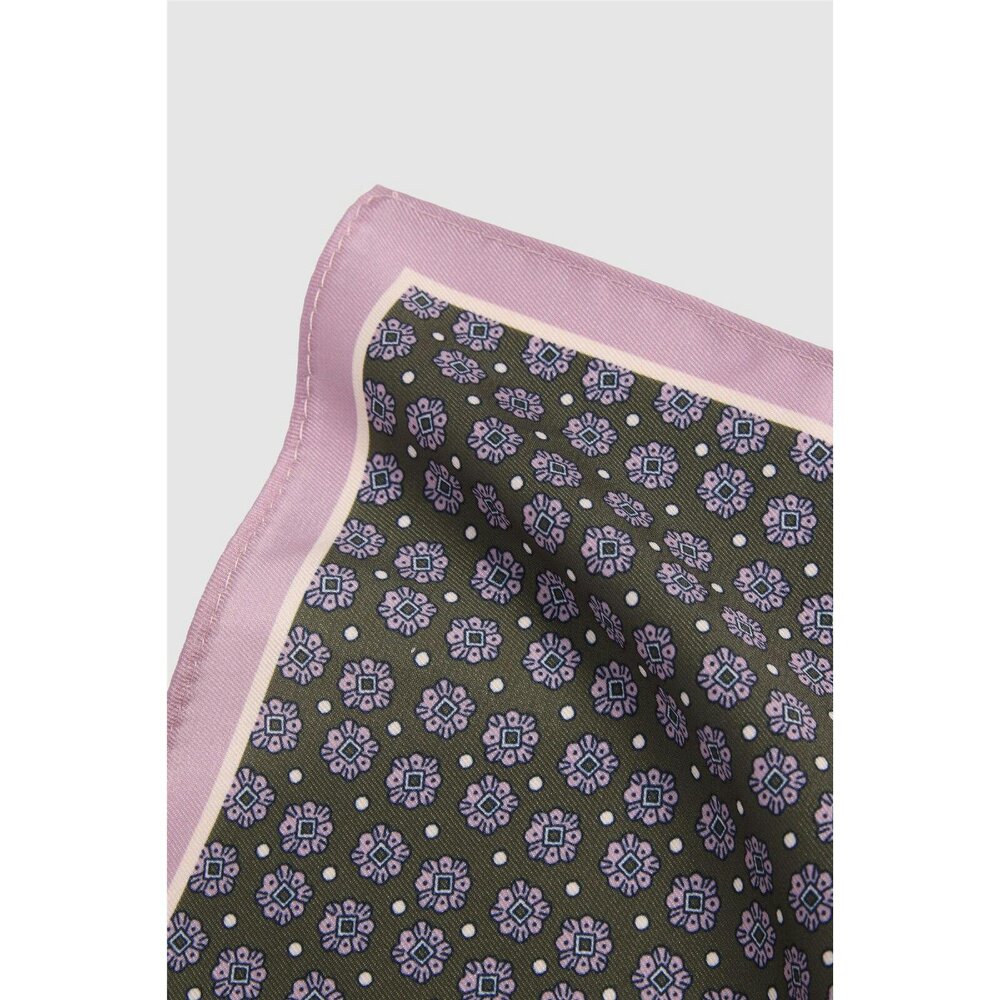 Alexandre Silver Alexandre Olive Silk Geo Pocket Square