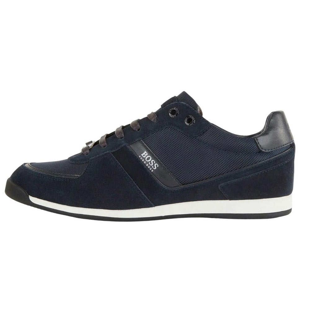 Boss Mens Glaze Cow Suede Low Cut Trainers - Dark Blue