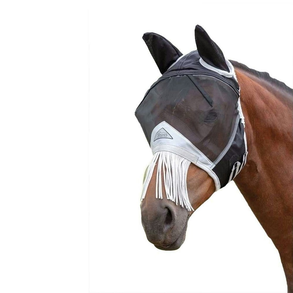 Shires Fine Mesh Horse Fly Mask With Ears & Nose Fringe - Black