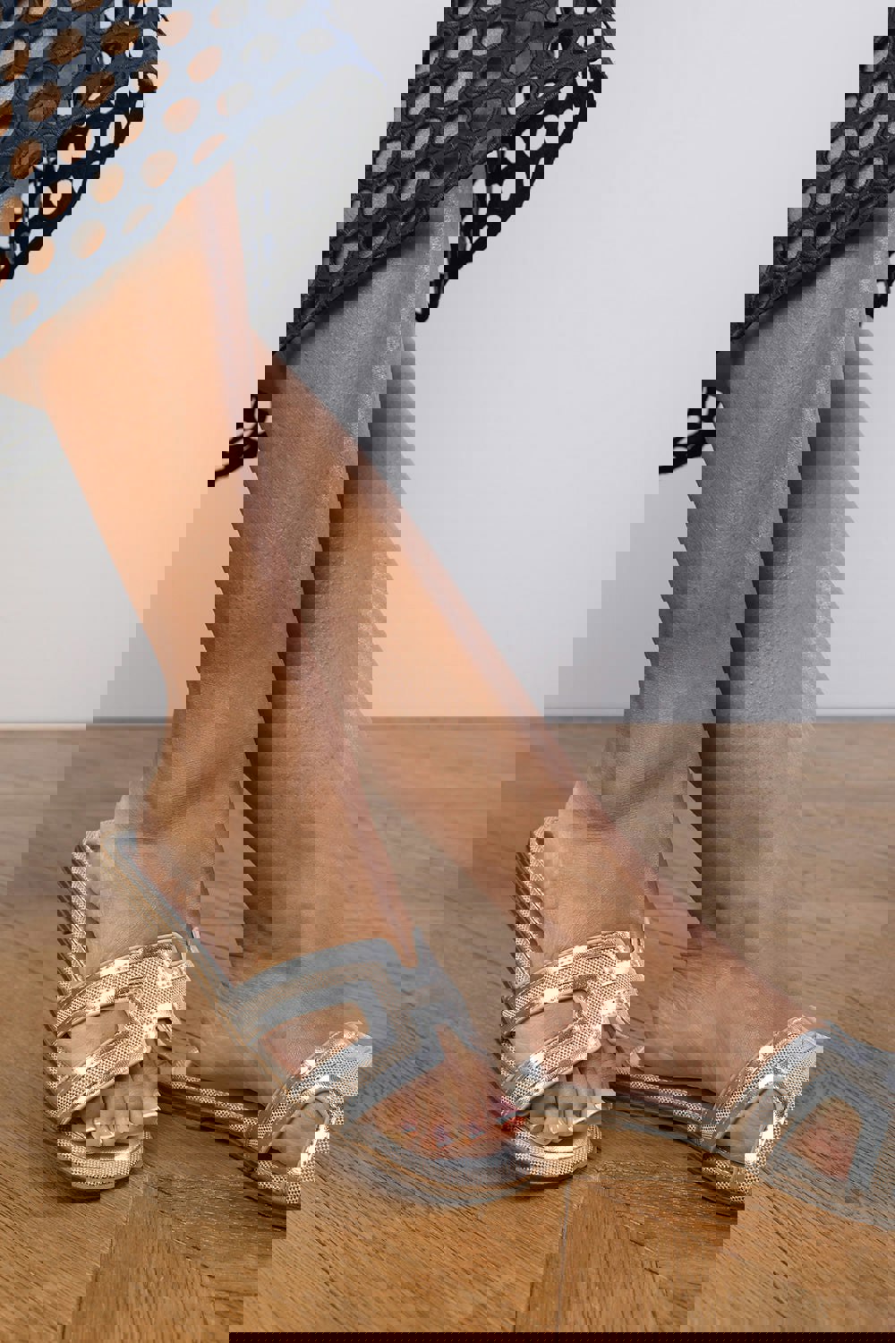 Where's That From Surge Cut Out Strap Flat Sandals in Silver Faux Leather