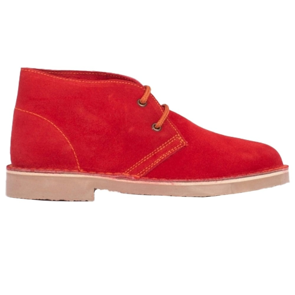 Roamers Adults Unisex Real Suede Unlined Desert Boots - Red