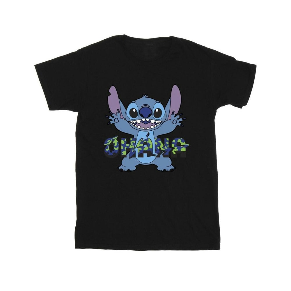 Disney Boys Lilo And Stitch Ohana Blue Glitch T-Shirt - Black