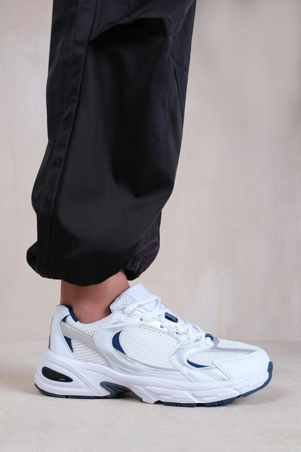 Where's That From Echo Fashion Lace Up Trainers With Mesh Detail in Navy Faux Leather