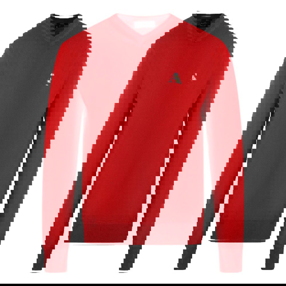 Aquascutum Check Logo V-Neck Jumper - Red