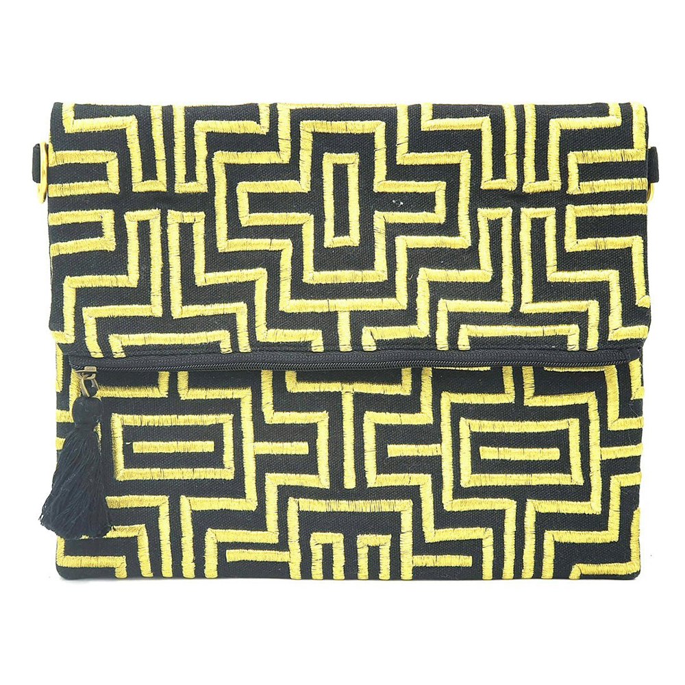 Harfi Black And Gold Fabric Purse Handbag