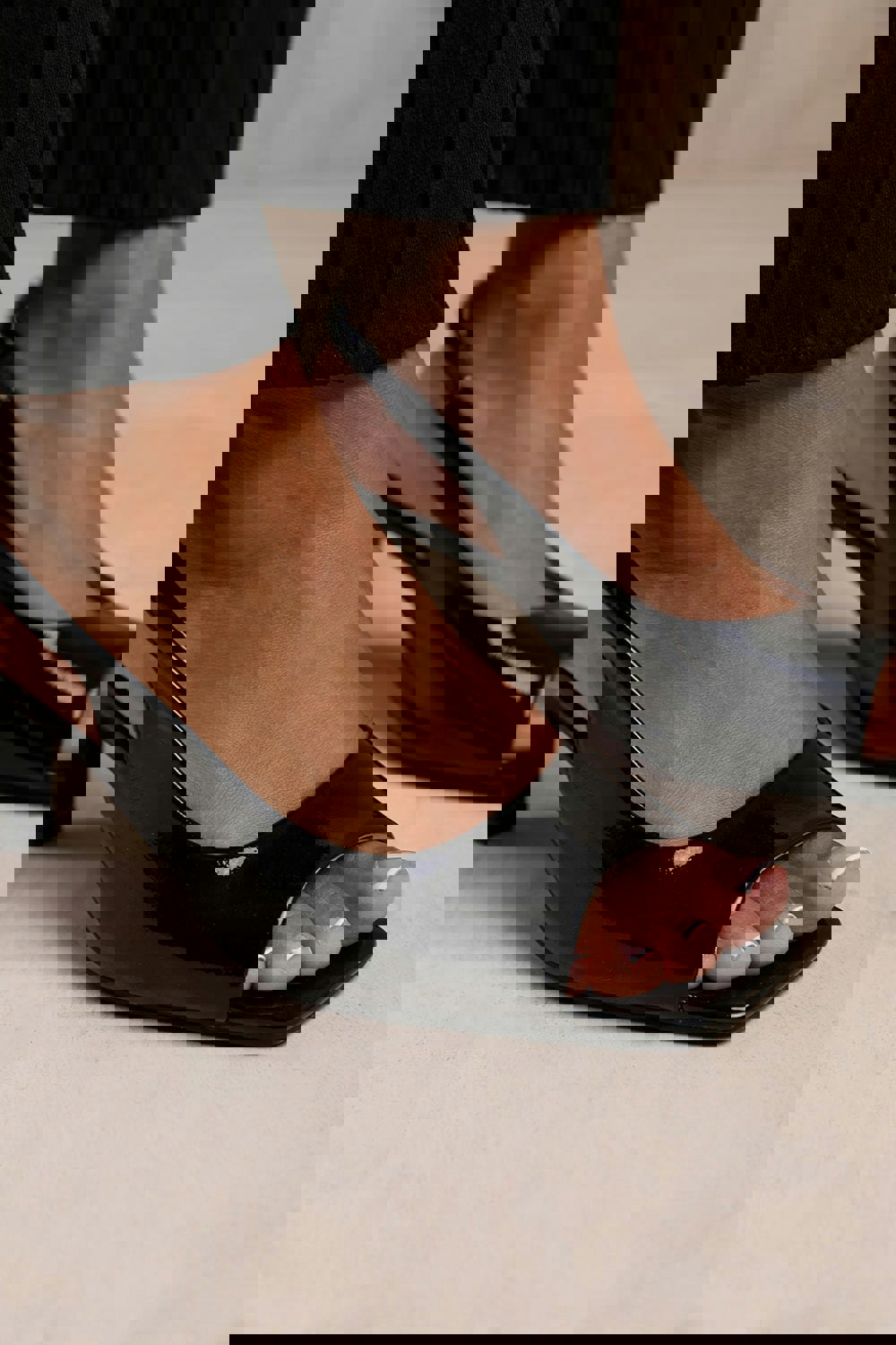 Where's That From York Square Toe Sling Back Mid Heel in Black