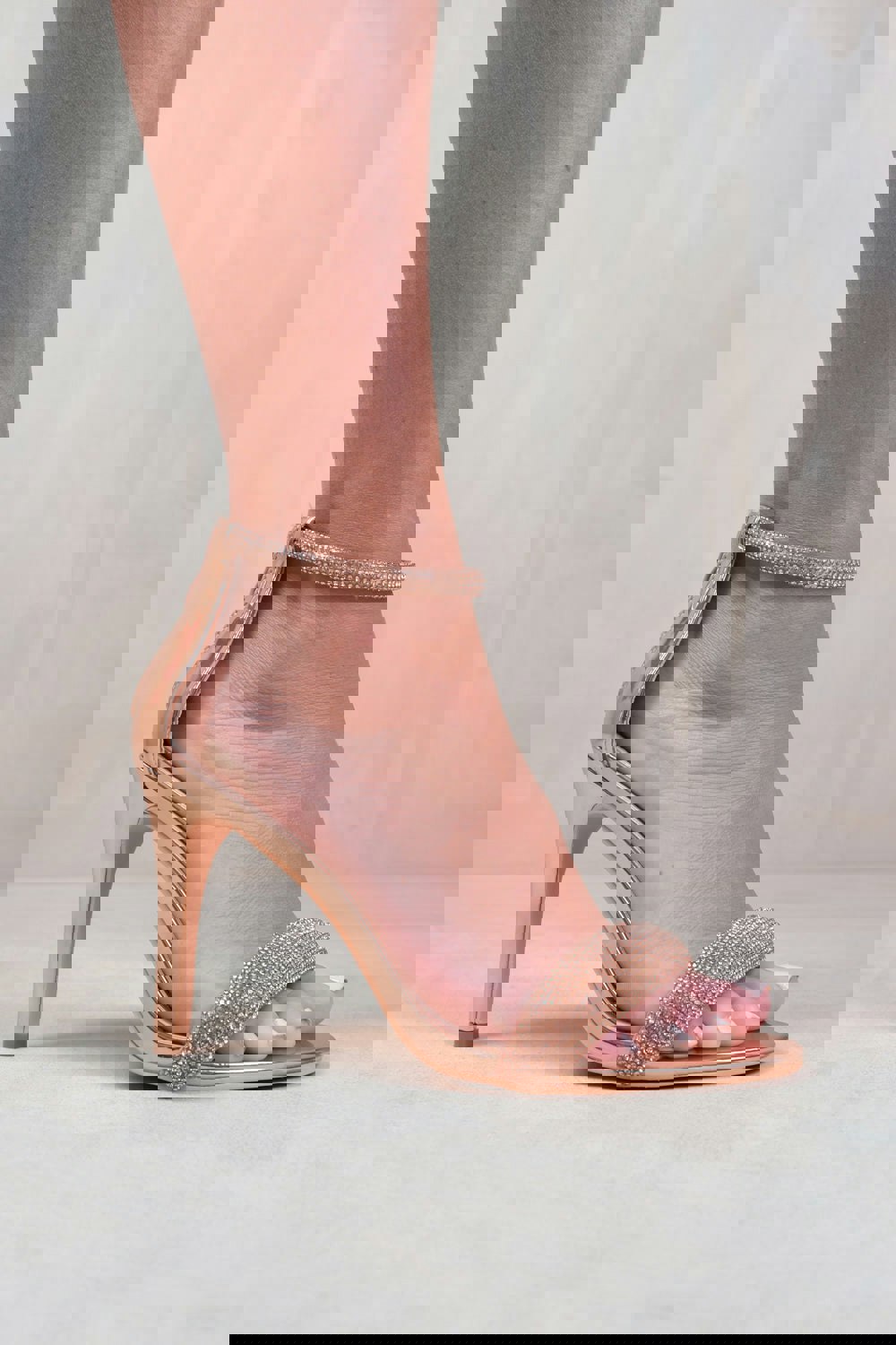 Where's That From Sabra High Heel Sandals With Diamante Ankle Strap in Champagne Rose Gold Faux Leather