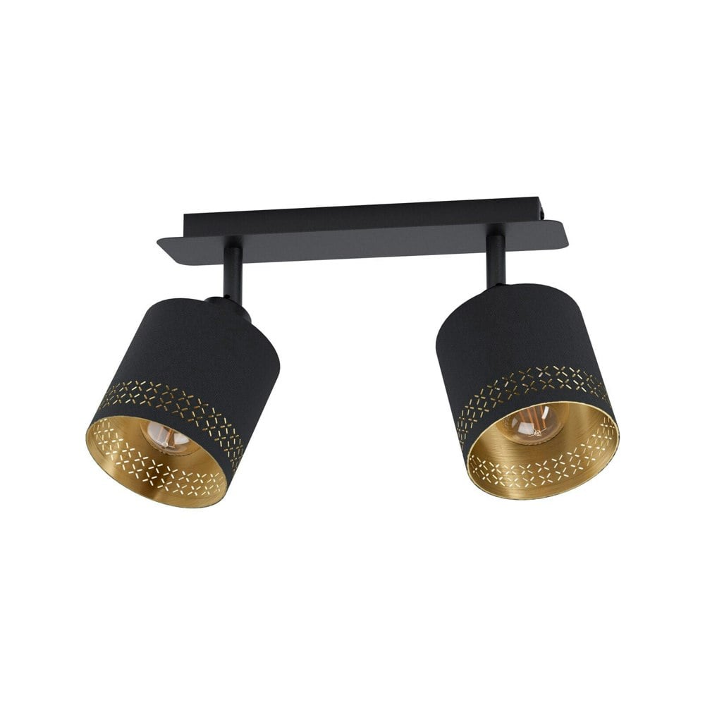 Flush Ceiling Light Colour Black Shade Black Gold Fabric Bulb E27 2x28W Loops