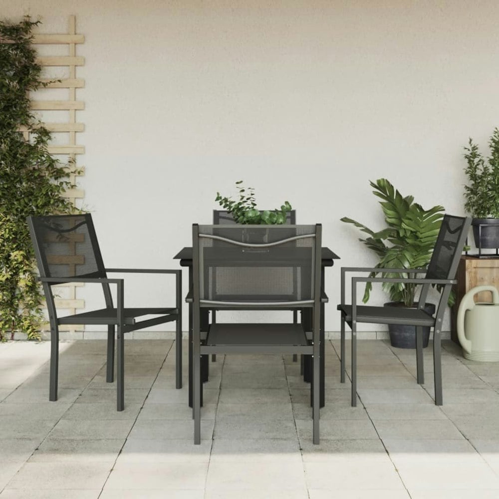 Berkfield 5 Piece Garden Dining Set Black Steel and Textilene